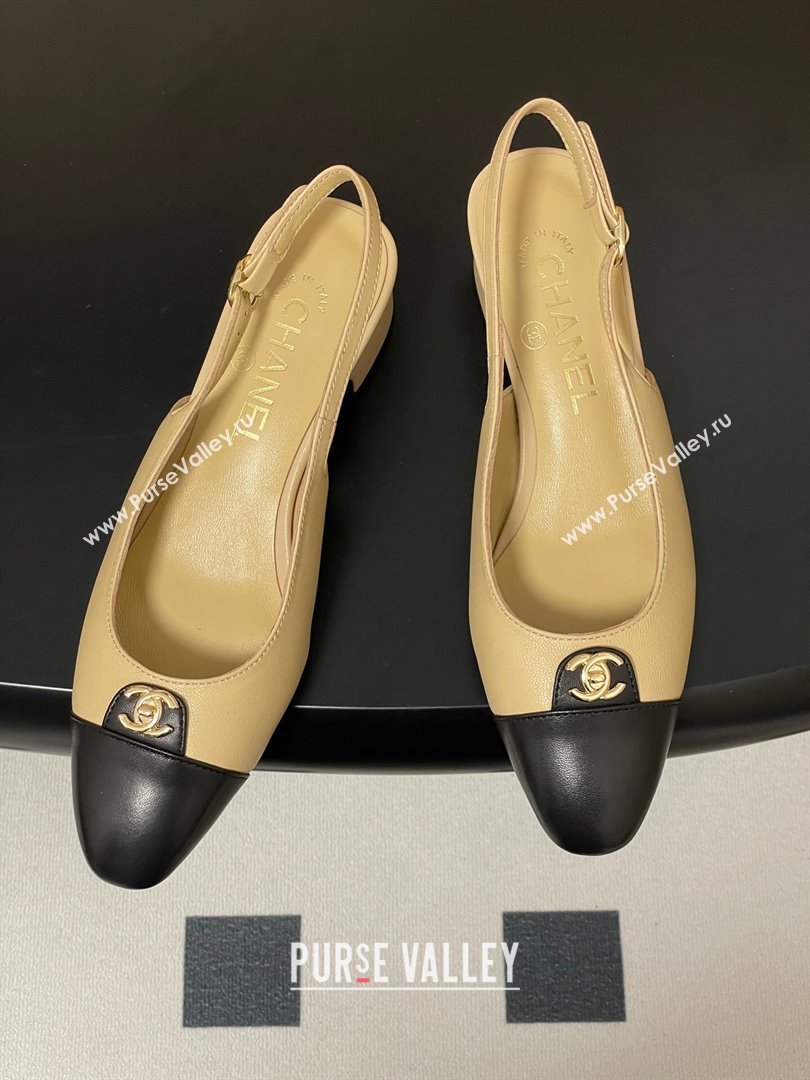 Chanel Lambskin Leather Slingbacks Pumps 3.5cm with CC Tag Beige 2025 G46441 (MD-251103029)