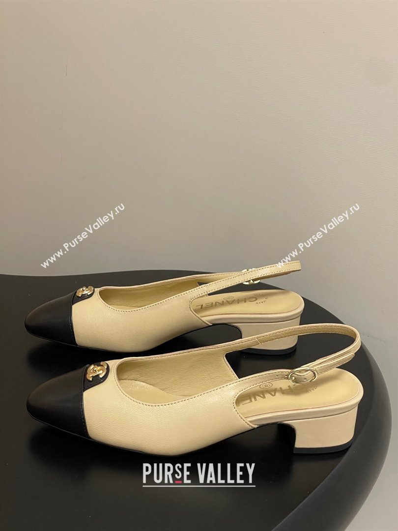 Chanel Lambskin Leather Slingbacks Pumps 3.5cm with CC Tag Beige 2025 G46441 (MD-251103029)