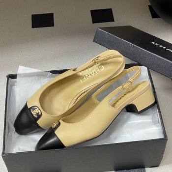 Chanel Lambskin Leather Slingbacks Pumps 3.5cm with CC Tag Beige 2025 G46441 (MD-251103029)