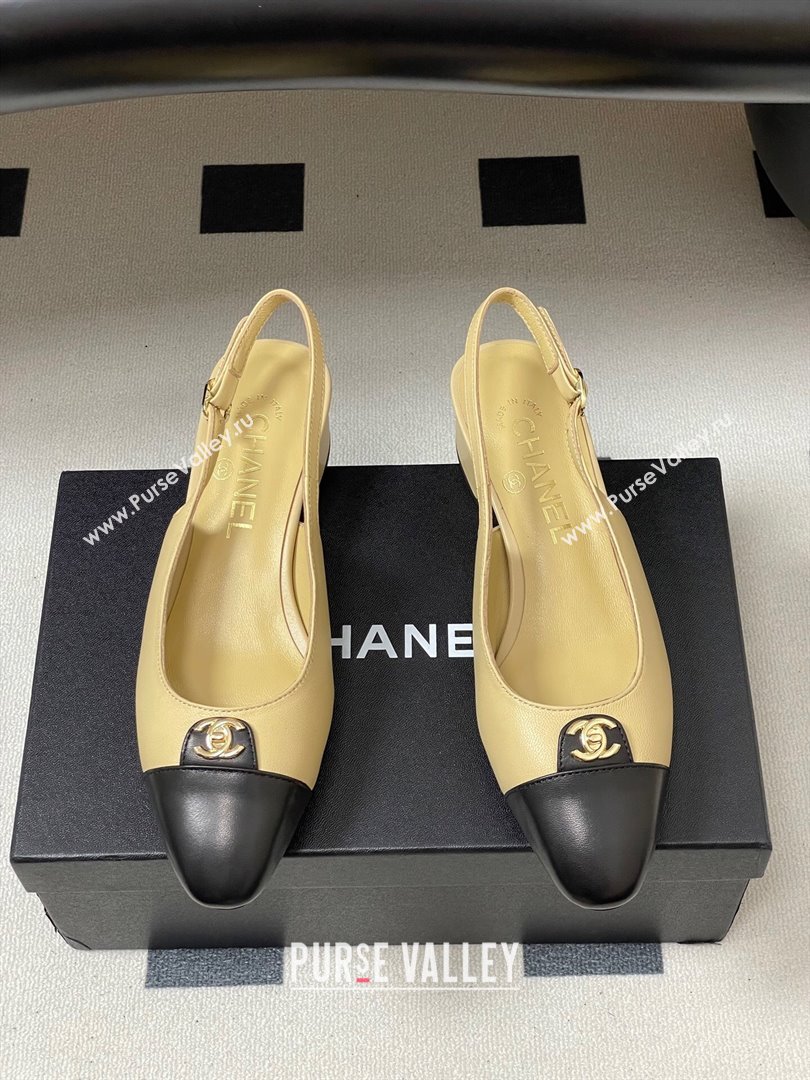 Chanel Lambskin Leather Slingbacks Pumps 3.5cm with CC Tag Beige 2025 G46441 (MD-251103029)