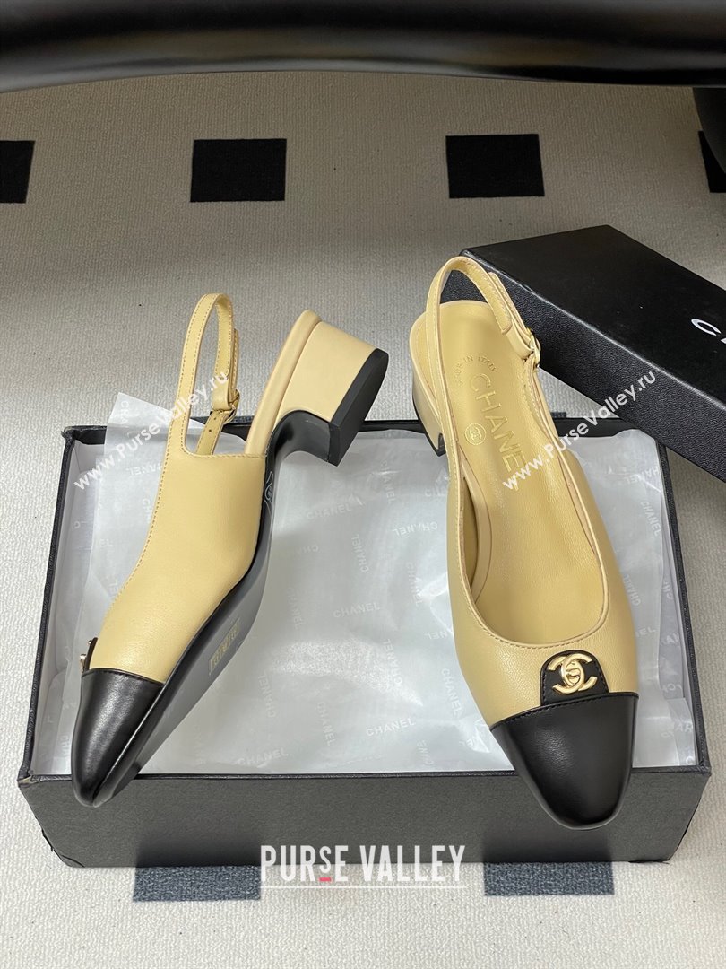 Chanel Lambskin Leather Slingbacks Pumps 3.5cm with CC Tag Beige 2025 G46441 (MD-251103029)