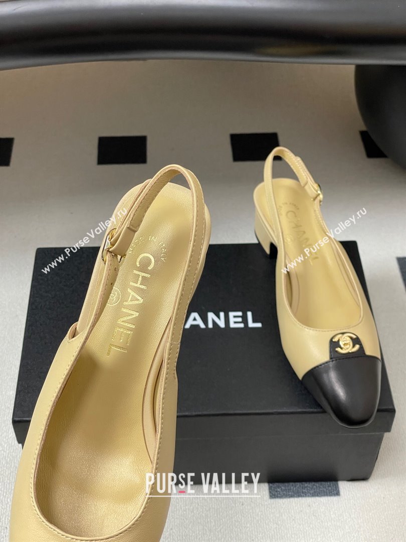 Chanel Lambskin Leather Slingbacks Pumps 3.5cm with CC Tag Beige 2025 G46441 (MD-251103029)