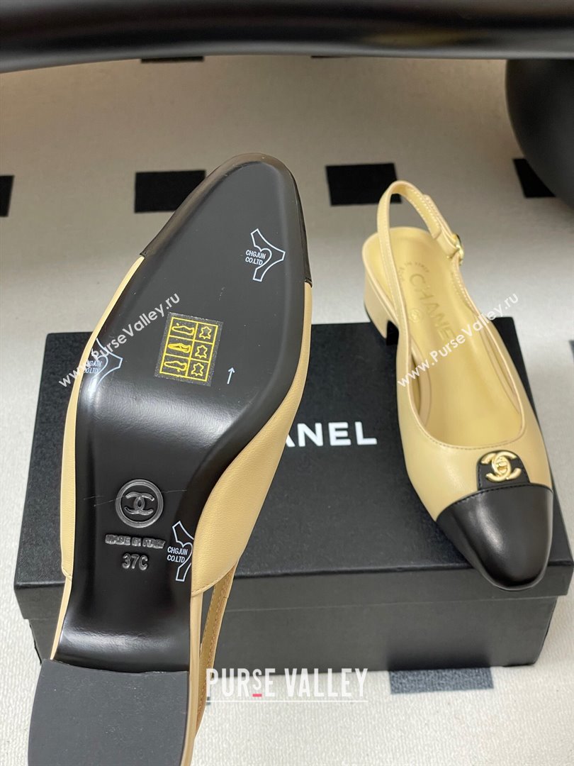 Chanel Lambskin Leather Slingbacks Pumps 3.5cm with CC Tag Beige 2025 G46441 (MD-251103029)