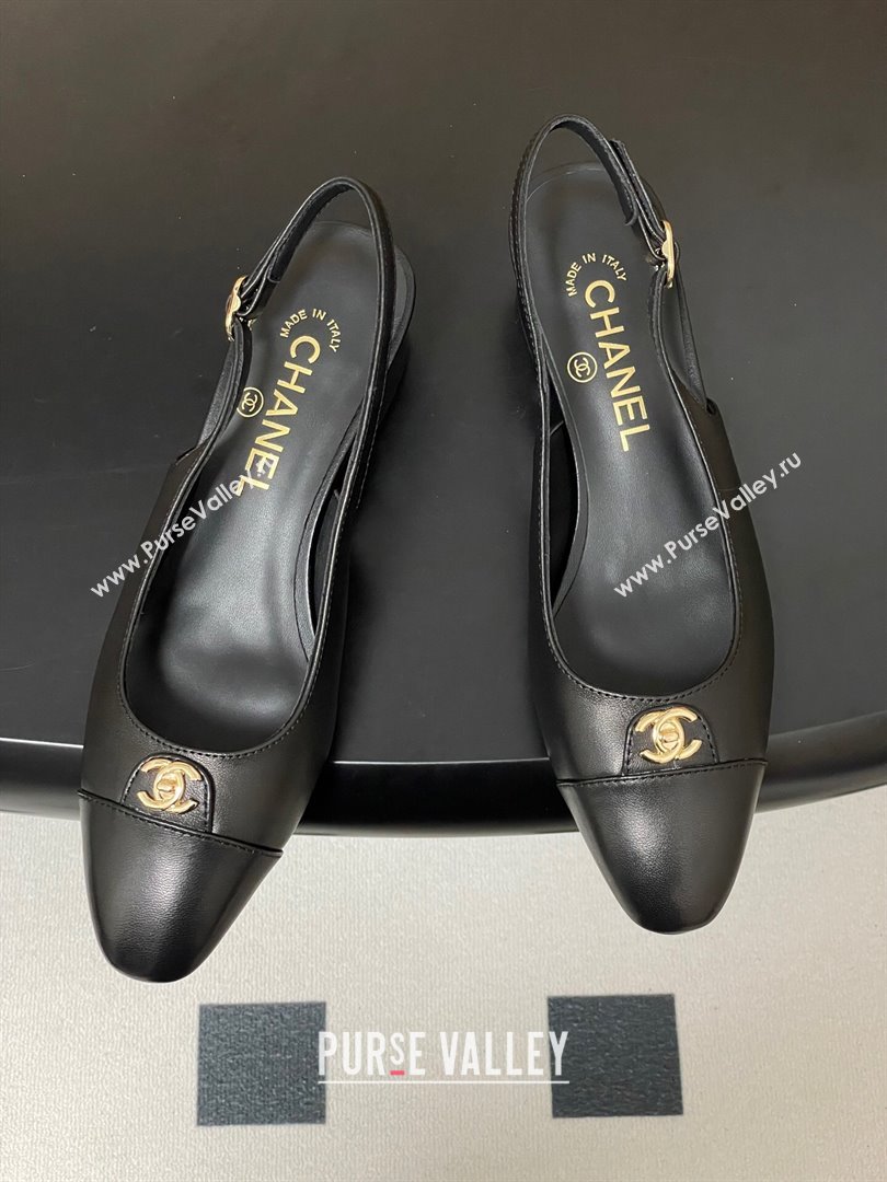Chanel Lambskin Leather Slingbacks Pumps 3.5cm with CC Tag Black 2025 G46441 (MD-251103027)