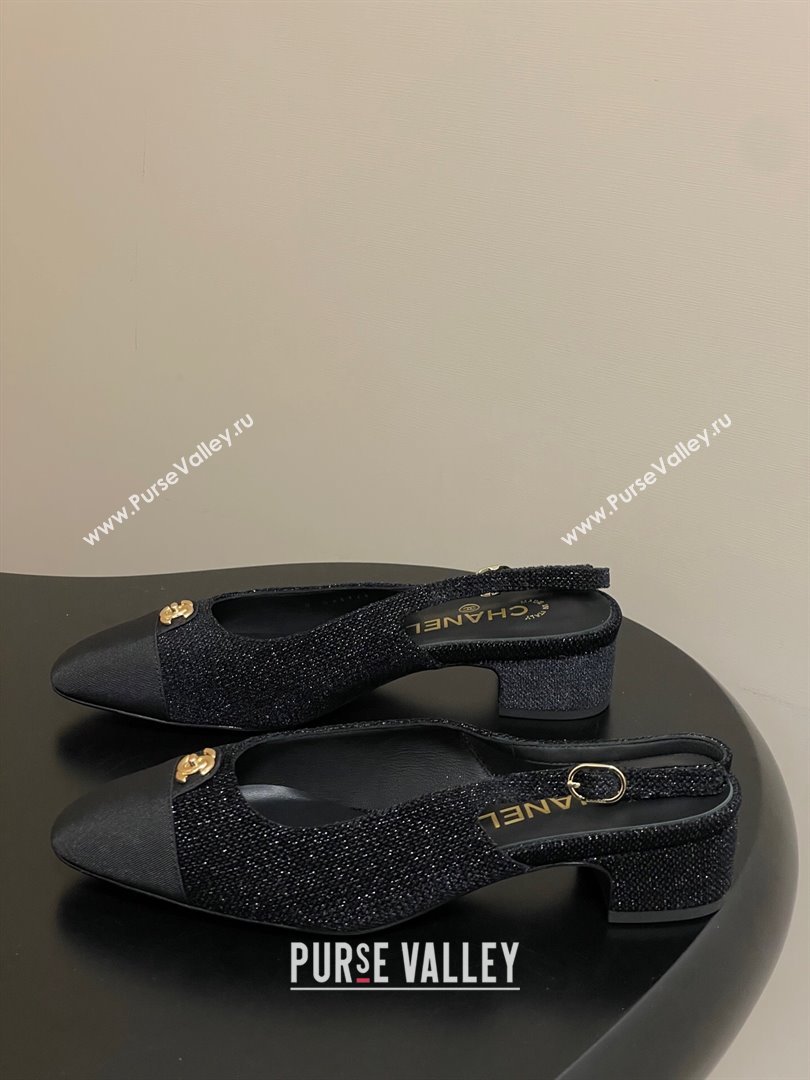 Chanel Tweed Grosgrain Slingbacks Pumps 3.5cm with CC Tag Black 2025 G46441 (MD-251103031)
