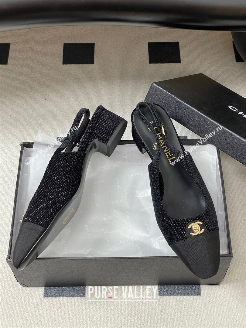 Chanel Tweed Grosgrain Slingbacks Pumps 3.5cm with CC Tag Black 2025 G46441 (MD-251103031)
