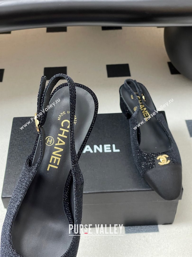 Chanel Tweed Grosgrain Slingbacks Pumps 3.5cm with CC Tag Black 2025 G46441 (MD-251103031)