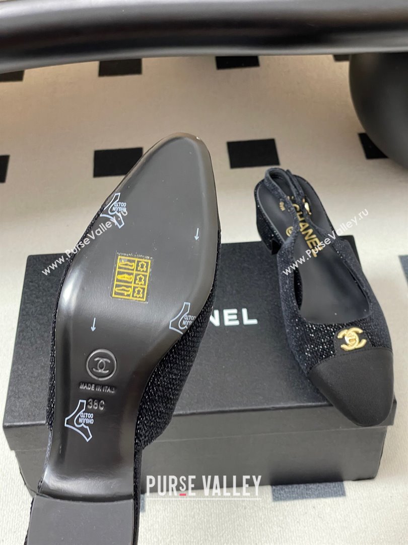 Chanel Tweed Grosgrain Slingbacks Pumps 3.5cm with CC Tag Black 2025 G46441 (MD-251103031)