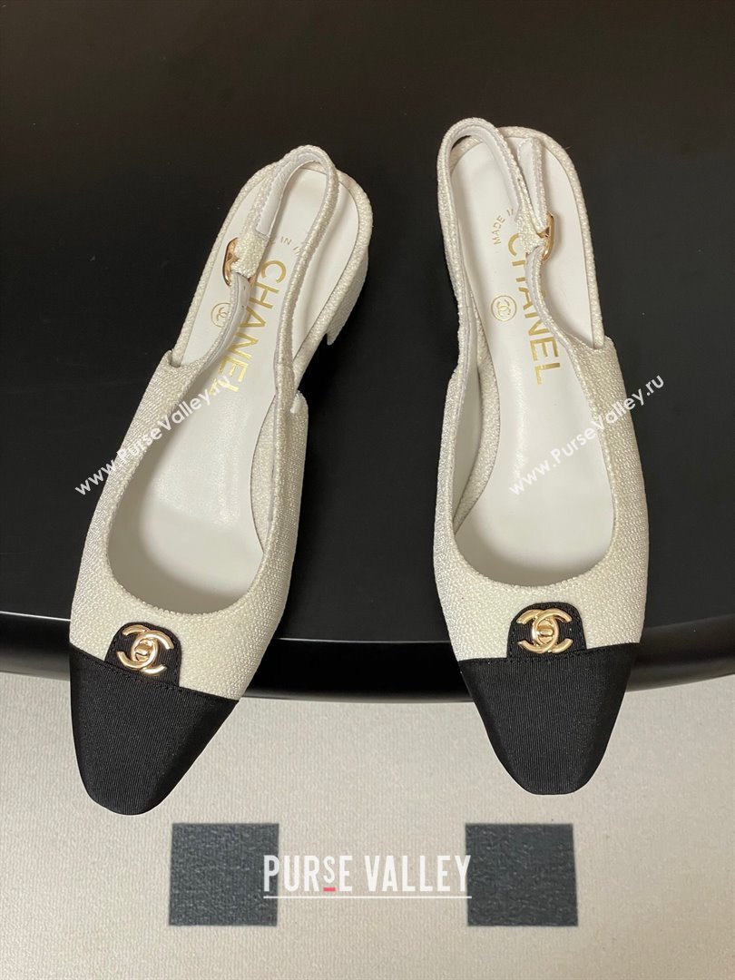 Chanel Tweed Grosgrain Slingbacks Pumps 3.5cm with CC Tag White 2025 G46441 (MD-251103030)