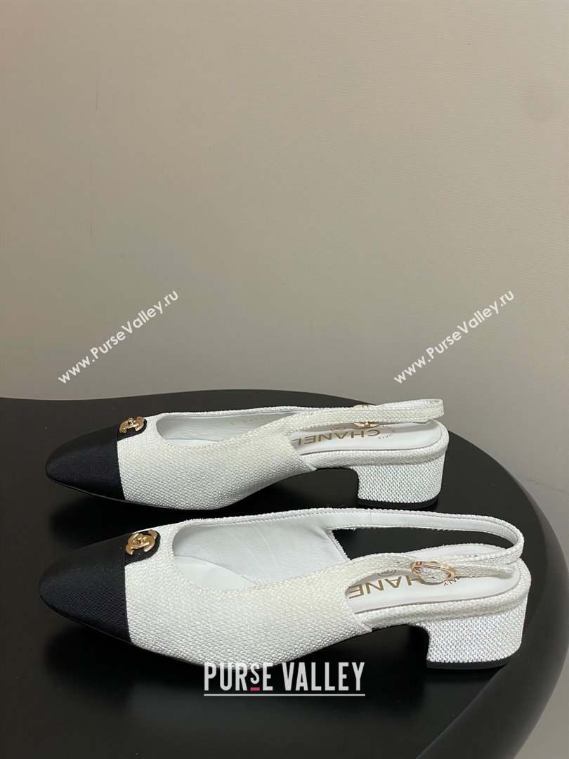 Chanel Tweed Grosgrain Slingbacks Pumps 3.5cm with CC Tag White 2025 G46441 (MD-251103030)