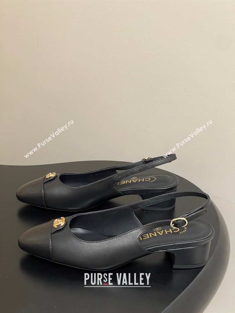 Chanel Lambskin Leather Slingbacks Pumps 3.5cm with CC Tag Black 2025 G46441 (MD-251103027)