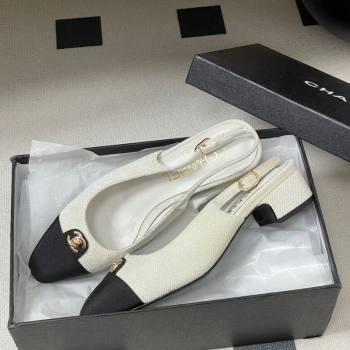 Chanel Tweed Grosgrain Slingbacks Pumps 3.5cm with CC Tag White 2025 G46441 (MD-251103030)