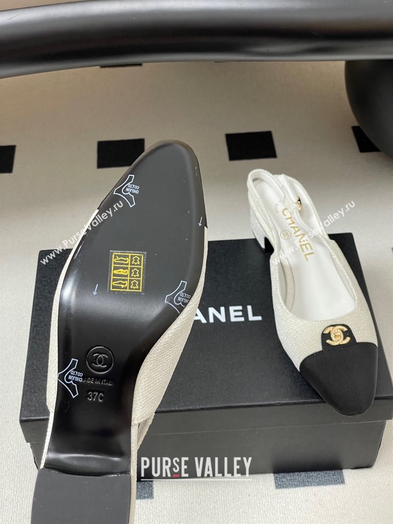 Chanel Tweed Grosgrain Slingbacks Pumps 3.5cm with CC Tag White 2025 G46441 (MD-251103030)