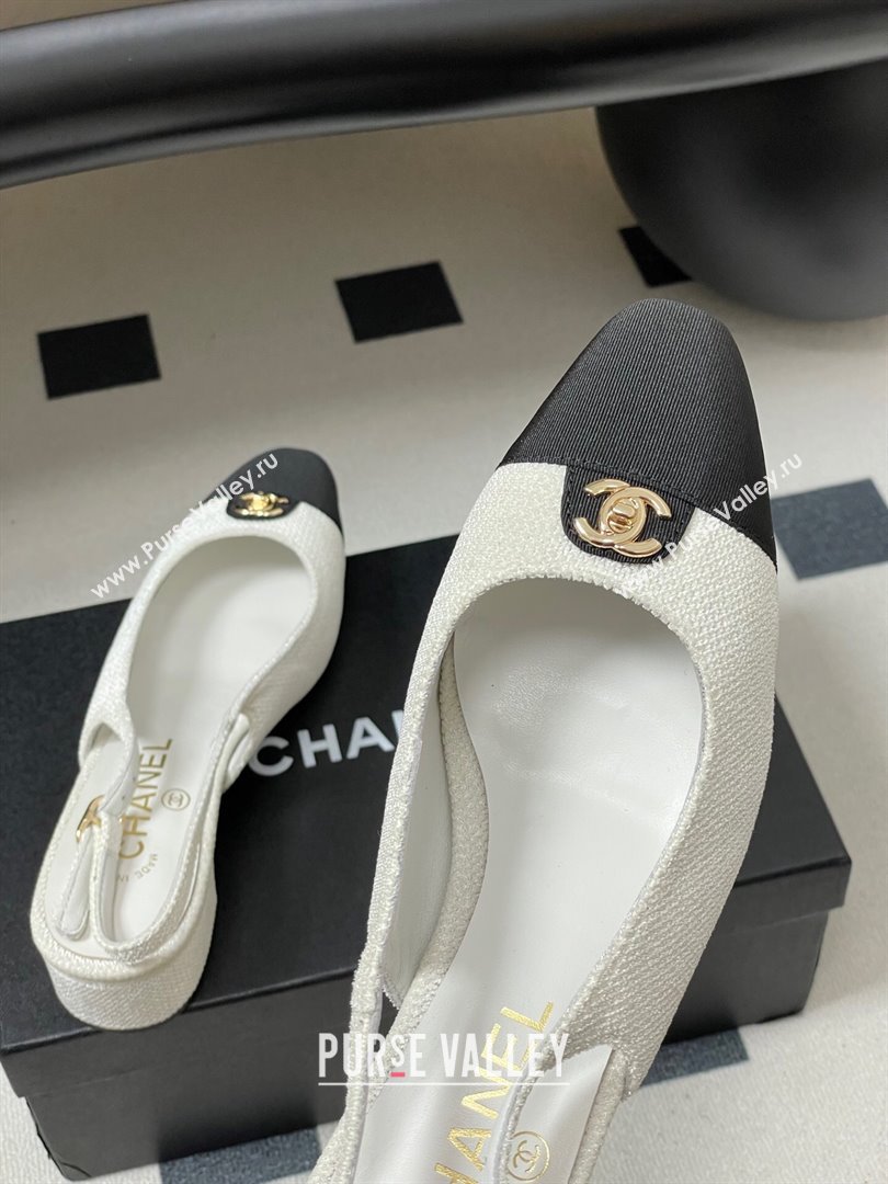 Chanel Tweed Grosgrain Slingbacks Pumps 3.5cm with CC Tag White 2025 G46441 (MD-251103030)