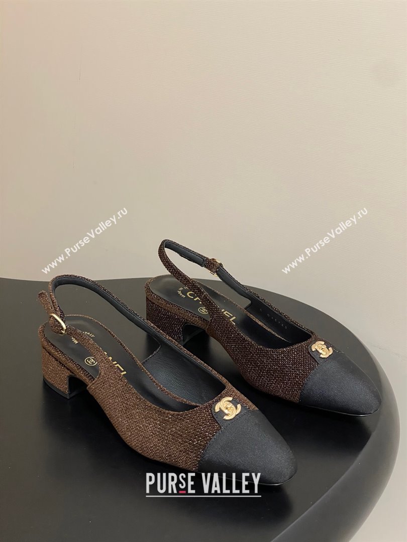 Chanel Tweed Grosgrain Slingbacks Pumps 3.5cm with CC Tag Brown 2025 G46441 (MD-251103032)