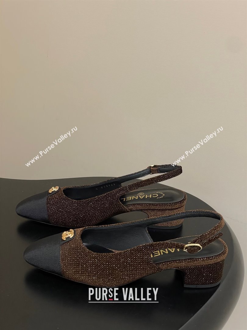 Chanel Tweed Grosgrain Slingbacks Pumps 3.5cm with CC Tag Brown 2025 G46441 (MD-251103032)