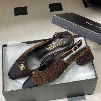Chanel Tweed Grosgrain Slingbacks Pumps 3.5cm with CC Tag Brown 2025 G46441 (MD-251103032)