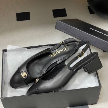Chanel Lambskin Leather Slingbacks Pumps 3.5cm with CC Tag Black 2025 G46441 (MD-251103027)