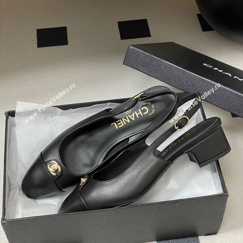 Chanel Lambskin Leather Slingbacks Pumps 3.5cm with CC Tag Black 2025 G46441 (MD-251103027)