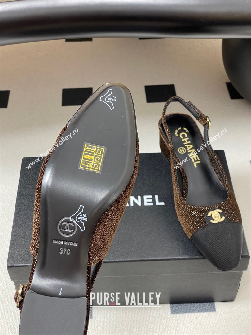 Chanel Tweed Grosgrain Slingbacks Pumps 3.5cm with CC Tag Brown 2025 G46441 (MD-251103032)