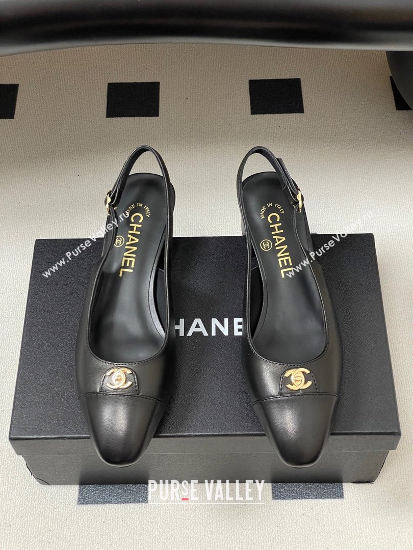 Chanel Lambskin Leather Slingbacks Pumps 3.5cm with CC Tag Black 2025 G46441 (MD-251103027)