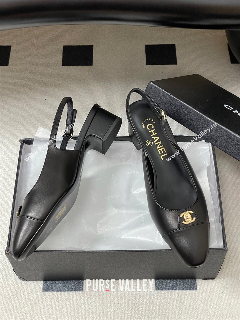 Chanel Lambskin Leather Slingbacks Pumps 3.5cm with CC Tag Black 2025 G46441 (MD-251103027)