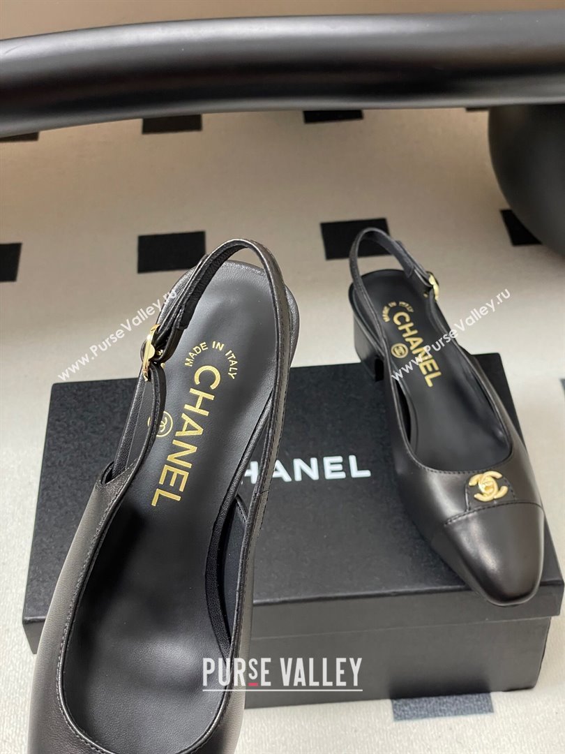 Chanel Lambskin Leather Slingbacks Pumps 3.5cm with CC Tag Black 2025 G46441 (MD-251103027)