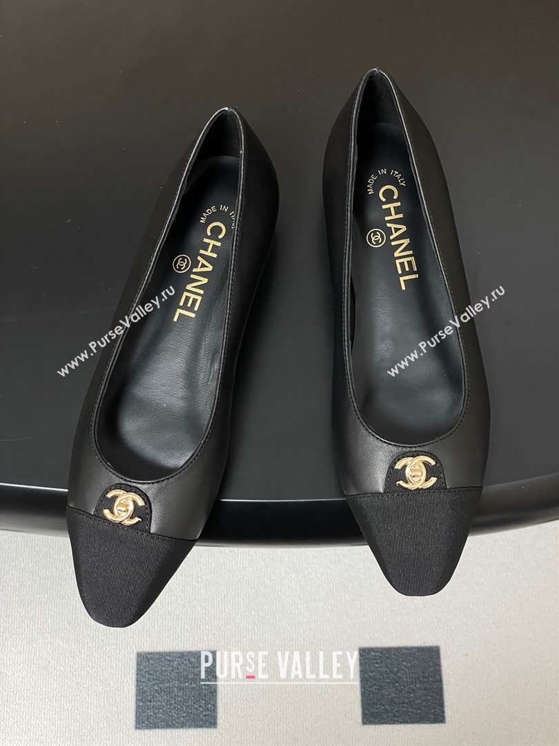 Chanel Lambskin Grosgrain Ballets Flat with CC Tag Black 2025 G46441 (MD-251103033)