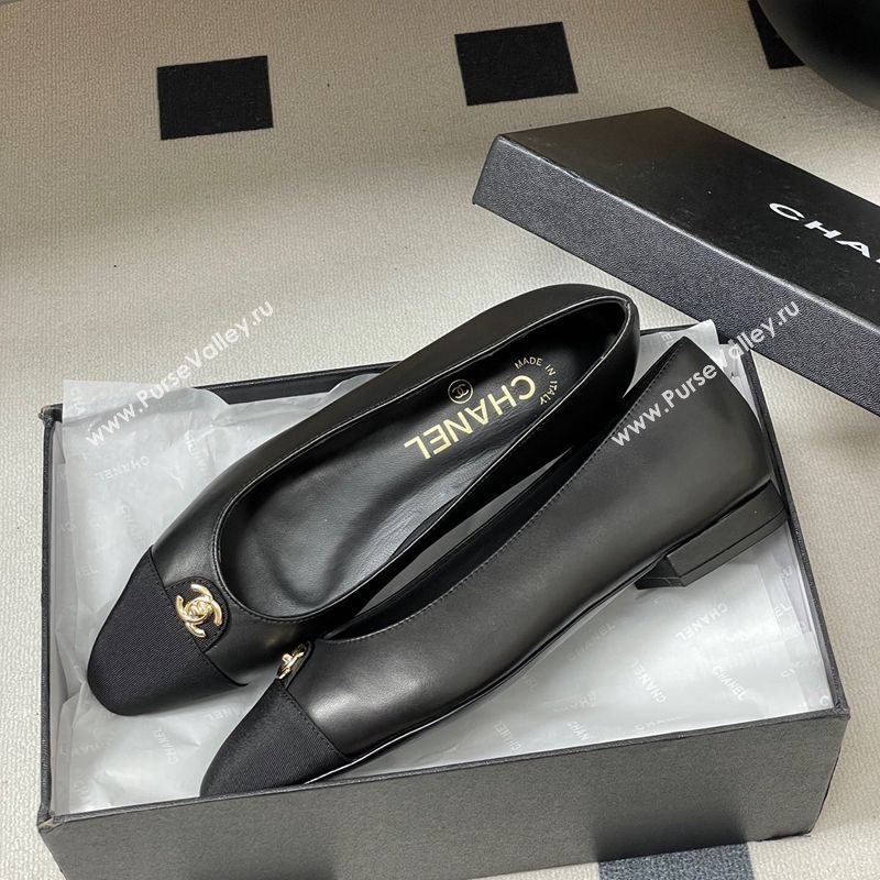 Chanel Lambskin Grosgrain Ballets Flat with CC Tag Black 2025 G46441 (MD-251103033)