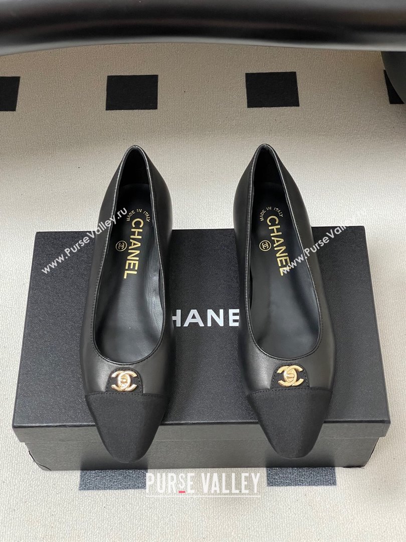 Chanel Lambskin Grosgrain Ballets Flat with CC Tag Black 2025 G46441 (MD-251103033)
