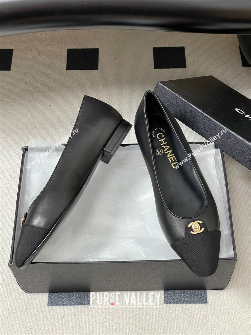Chanel Lambskin Grosgrain Ballets Flat with CC Tag Black 2025 G46441 (MD-251103033)