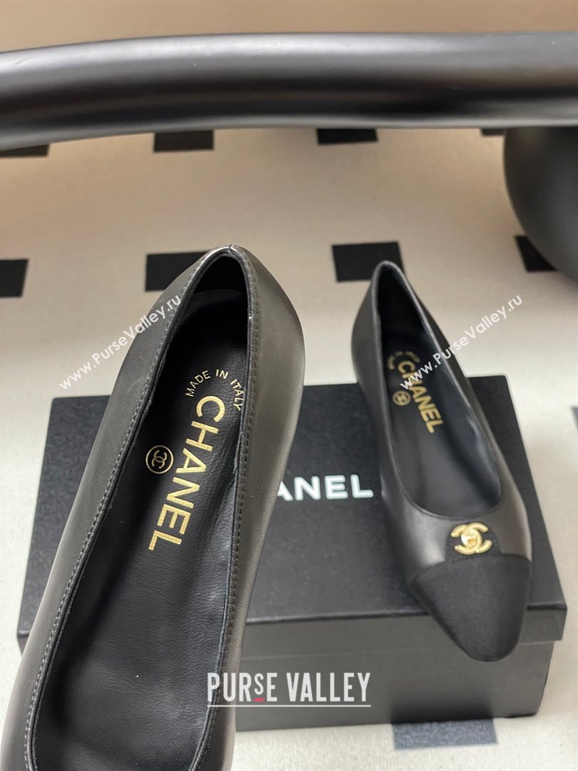 Chanel Lambskin Grosgrain Ballets Flat with CC Tag Black 2025 G46441 (MD-251103033)