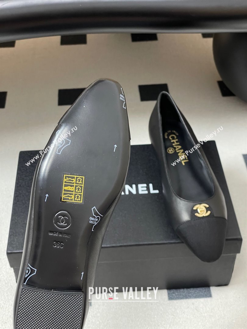 Chanel Lambskin Grosgrain Ballets Flat with CC Tag Black 2025 G46441 (MD-251103033)