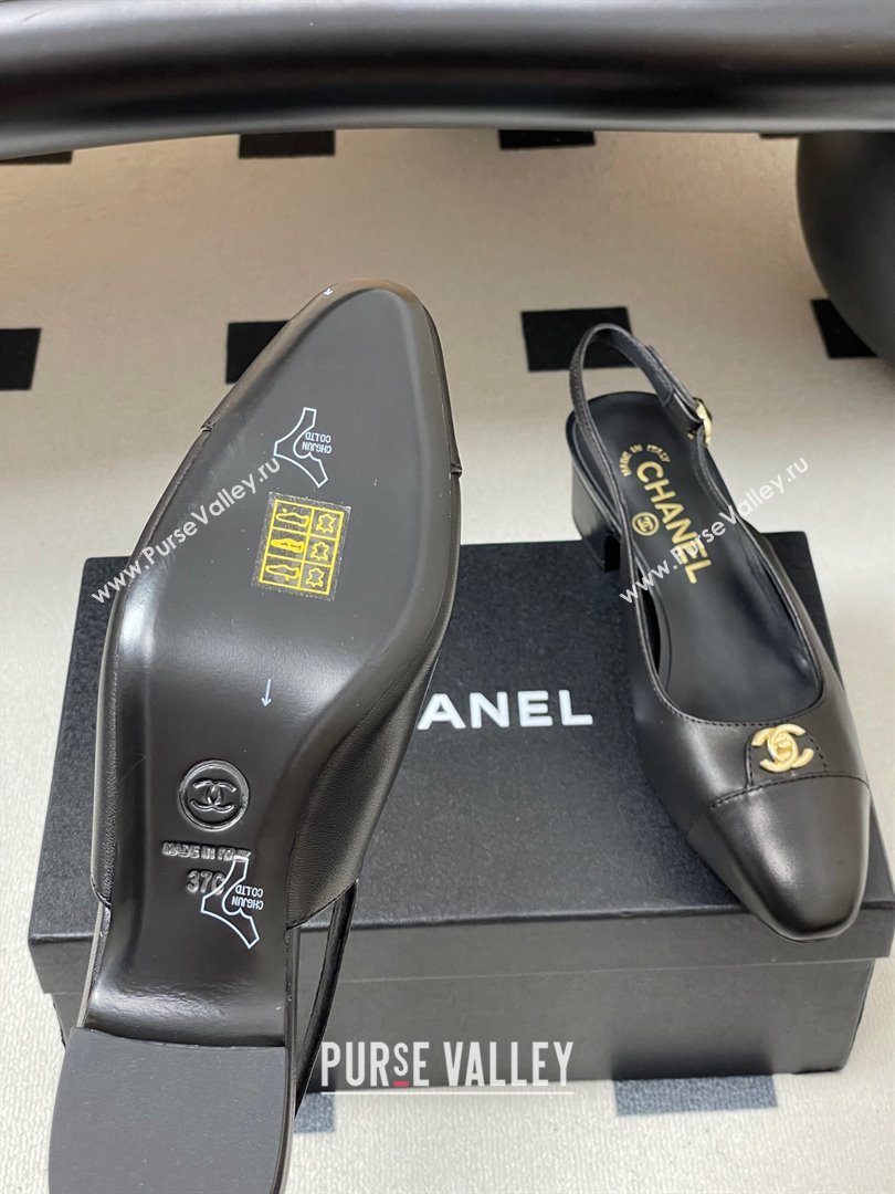 Chanel Lambskin Leather Slingbacks Pumps 3.5cm with CC Tag Black 2025 G46441 (MD-251103027)