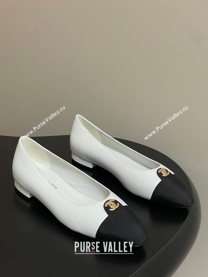 Chanel Lambskin Grosgrain Ballets Flat with CC Tag White 2025 G46441 (MD-251103034)