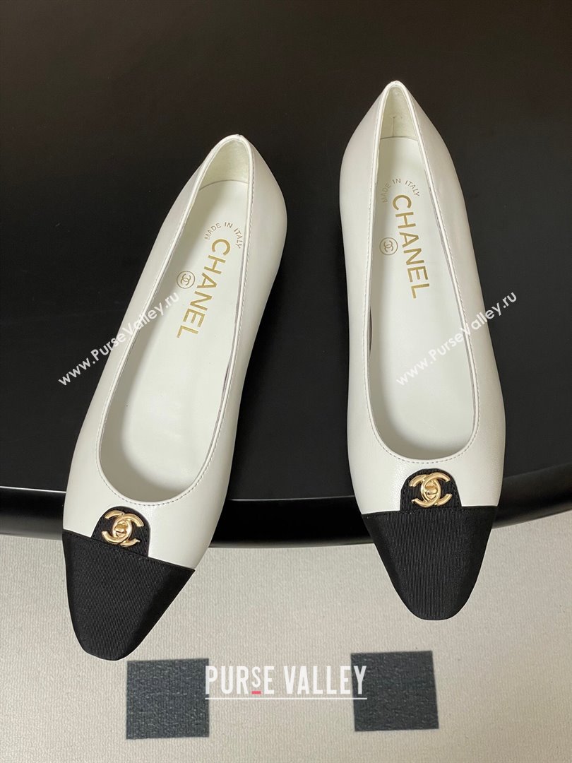 Chanel Lambskin Grosgrain Ballets Flat with CC Tag White 2025 G46441 (MD-251103034)