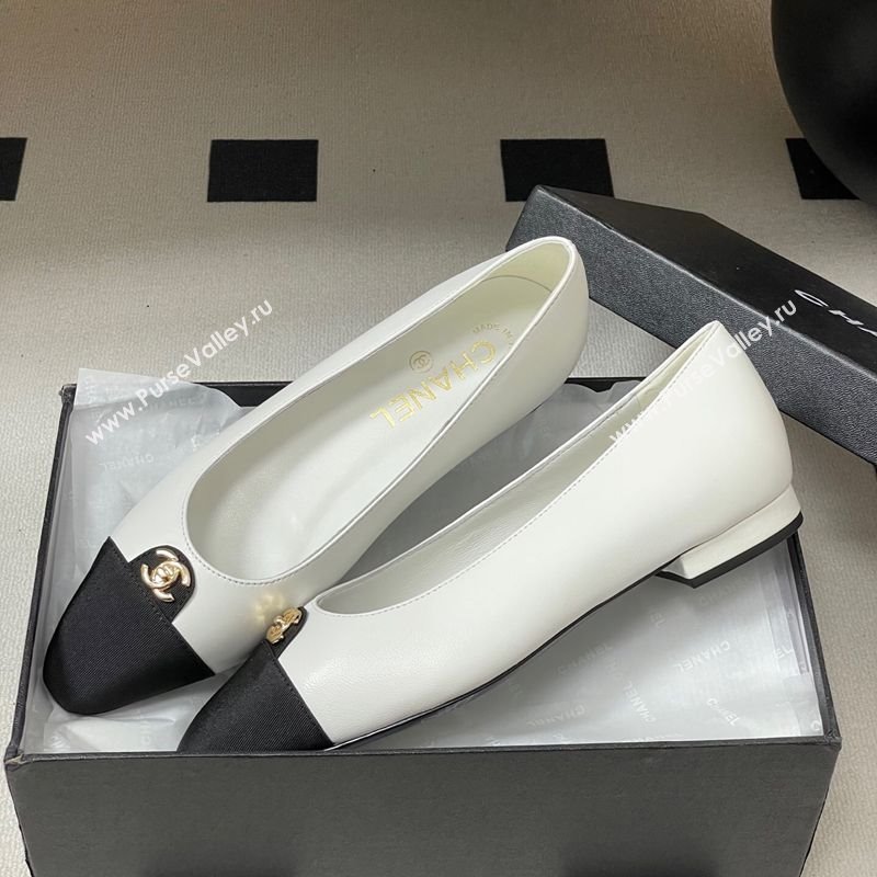 Chanel Lambskin Grosgrain Ballets Flat with CC Tag White 2025 G46441 (MD-251103034)
