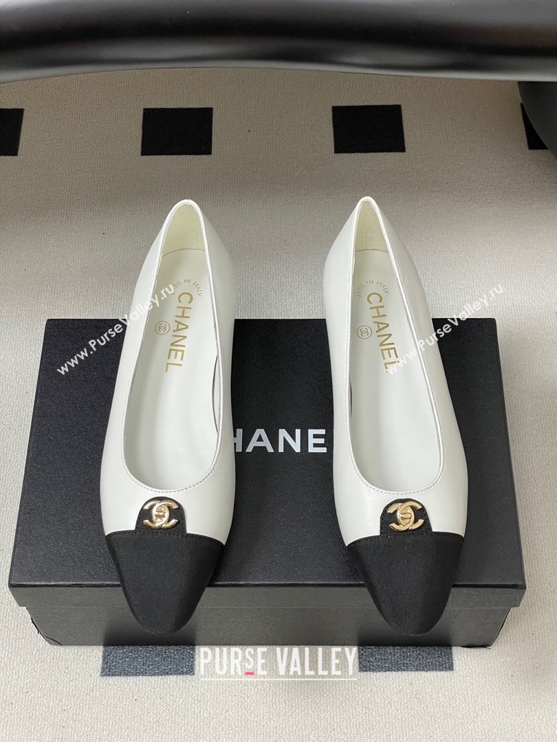 Chanel Lambskin Grosgrain Ballets Flat with CC Tag White 2025 G46441 (MD-251103034)