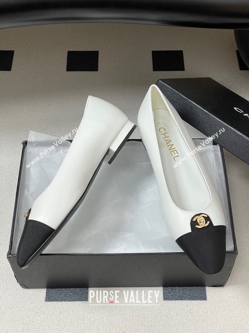 Chanel Lambskin Grosgrain Ballets Flat with CC Tag White 2025 G46441 (MD-251103034)
