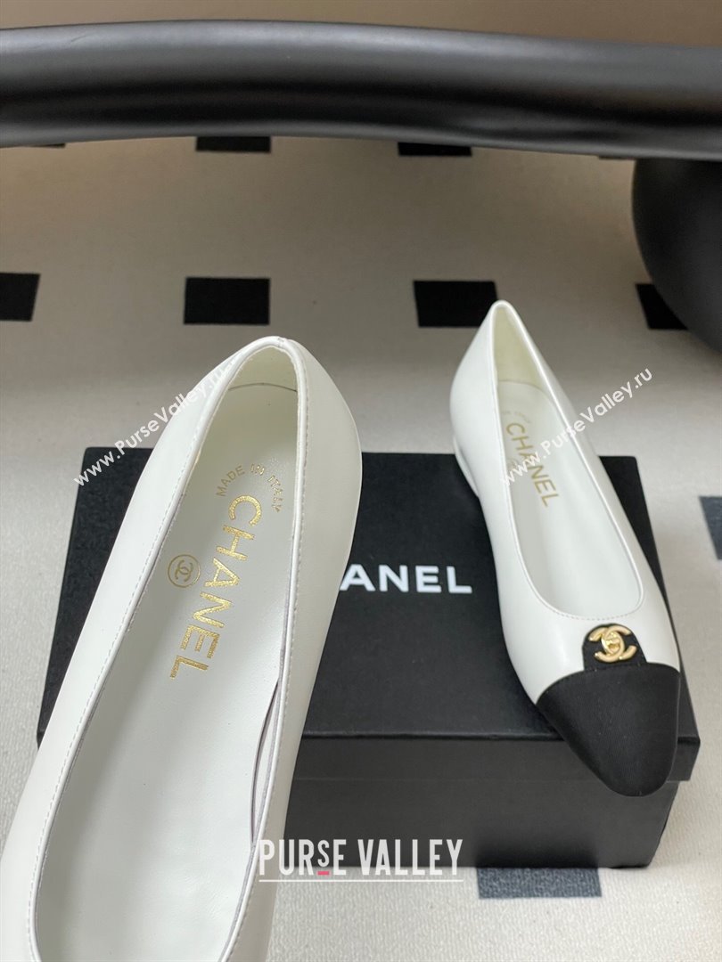 Chanel Lambskin Grosgrain Ballets Flat with CC Tag White 2025 G46441 (MD-251103034)