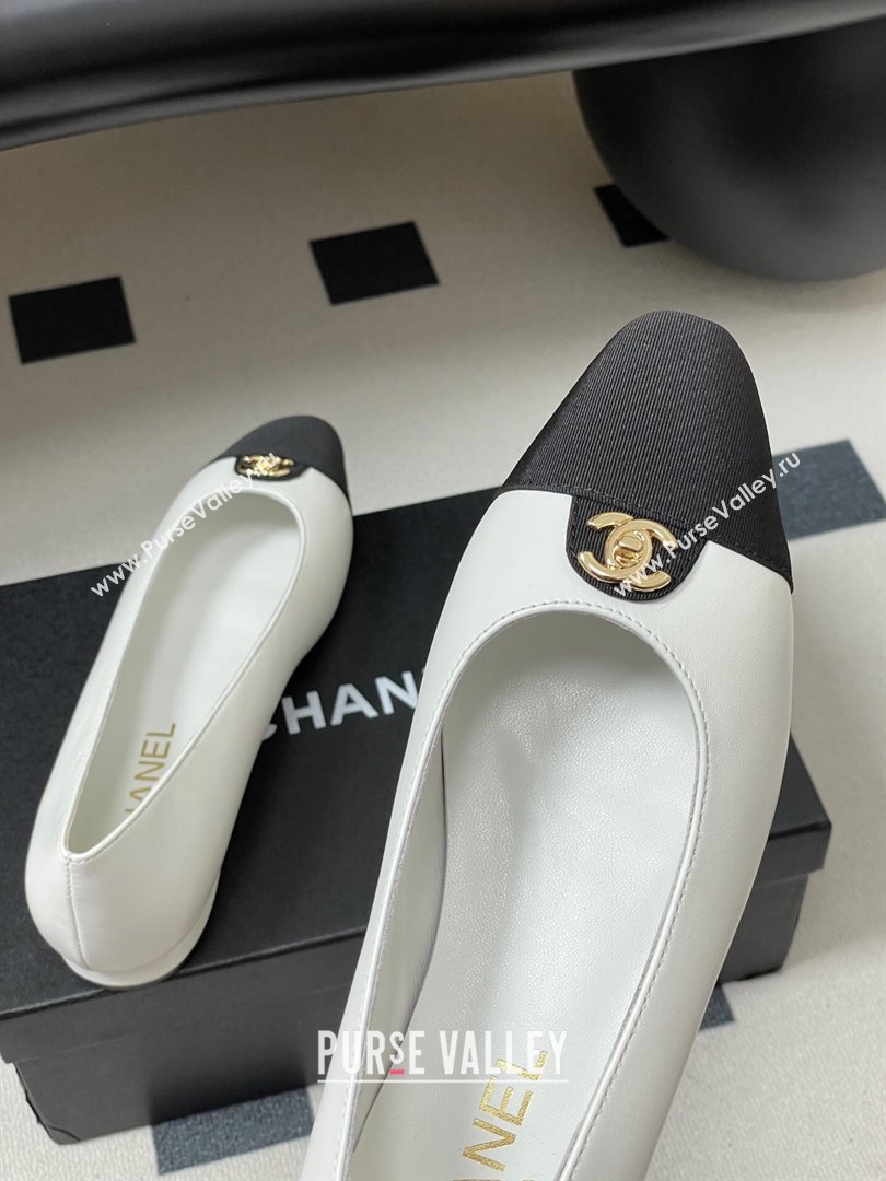 Chanel Lambskin Grosgrain Ballets Flat with CC Tag White 2025 G46441 (MD-251103034)