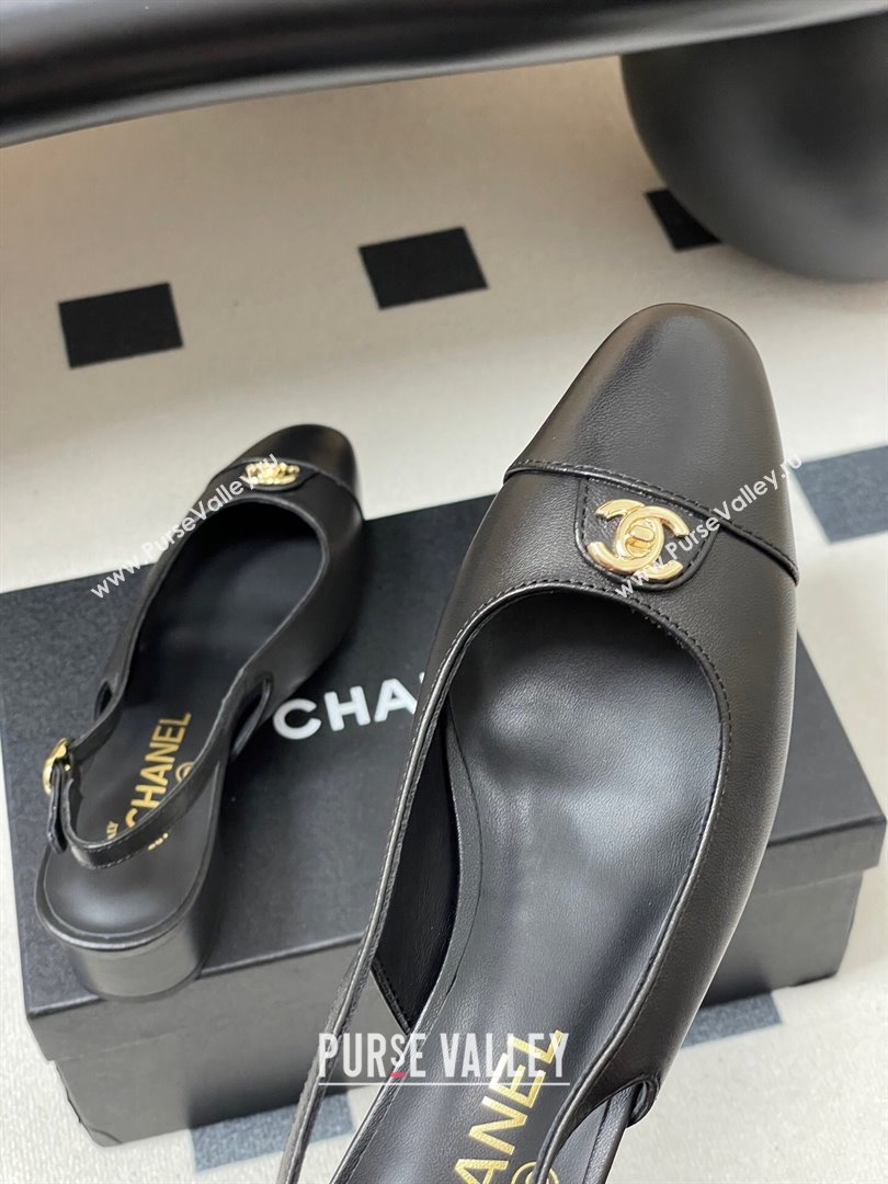 Chanel Lambskin Leather Slingbacks Pumps 3.5cm with CC Tag Black 2025 G46441 (MD-251103027)