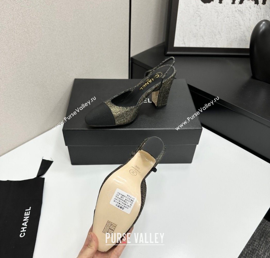 Chanel Tweed Grosgrain Slingback Pumps 9cm Gold/Black 2025 G45509 1223 (MD-251223046)