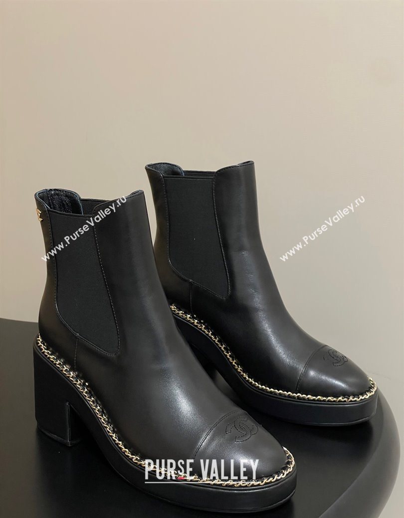 Chanel Calfskin Leather Platform Ankle Boots with Chain Black 2025 CH110406 (KL-251223036)