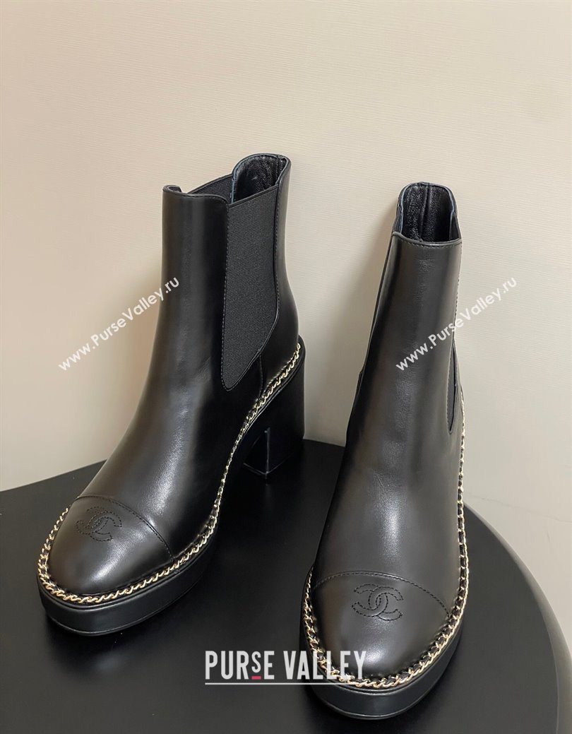 Chanel Calfskin Leather Platform Ankle Boots with Chain Black 2025 CH110406 (KL-251223036)