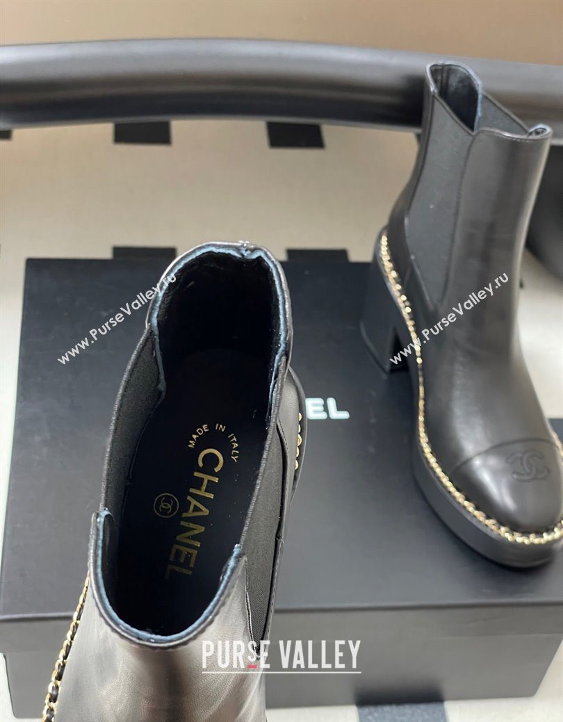 Chanel Calfskin Leather Platform Ankle Boots with Chain Black 2025 CH110406 (KL-251223036)