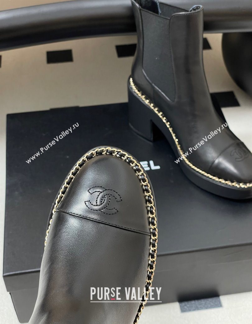 Chanel Calfskin Leather Platform Ankle Boots with Chain Black 2025 CH110406 (KL-251223036)