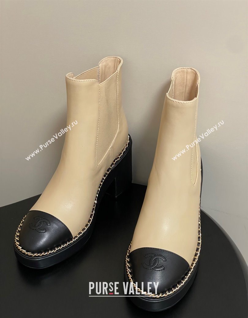 Chanel Calfskin Leather Platform Ankle Boots with Chain Beige 2025 CH110406 (KL-251223038)