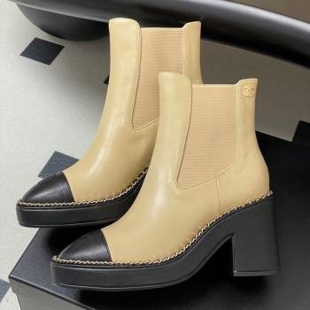 Chanel Calfskin Leather Platform Ankle Boots with Chain Beige 2025 CH110406 (KL-251223038)