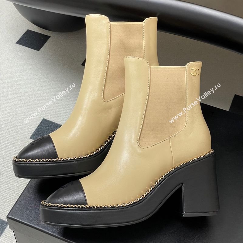 Chanel Calfskin Leather Platform Ankle Boots with Chain Beige 2025 CH110406 (KL-251223038)